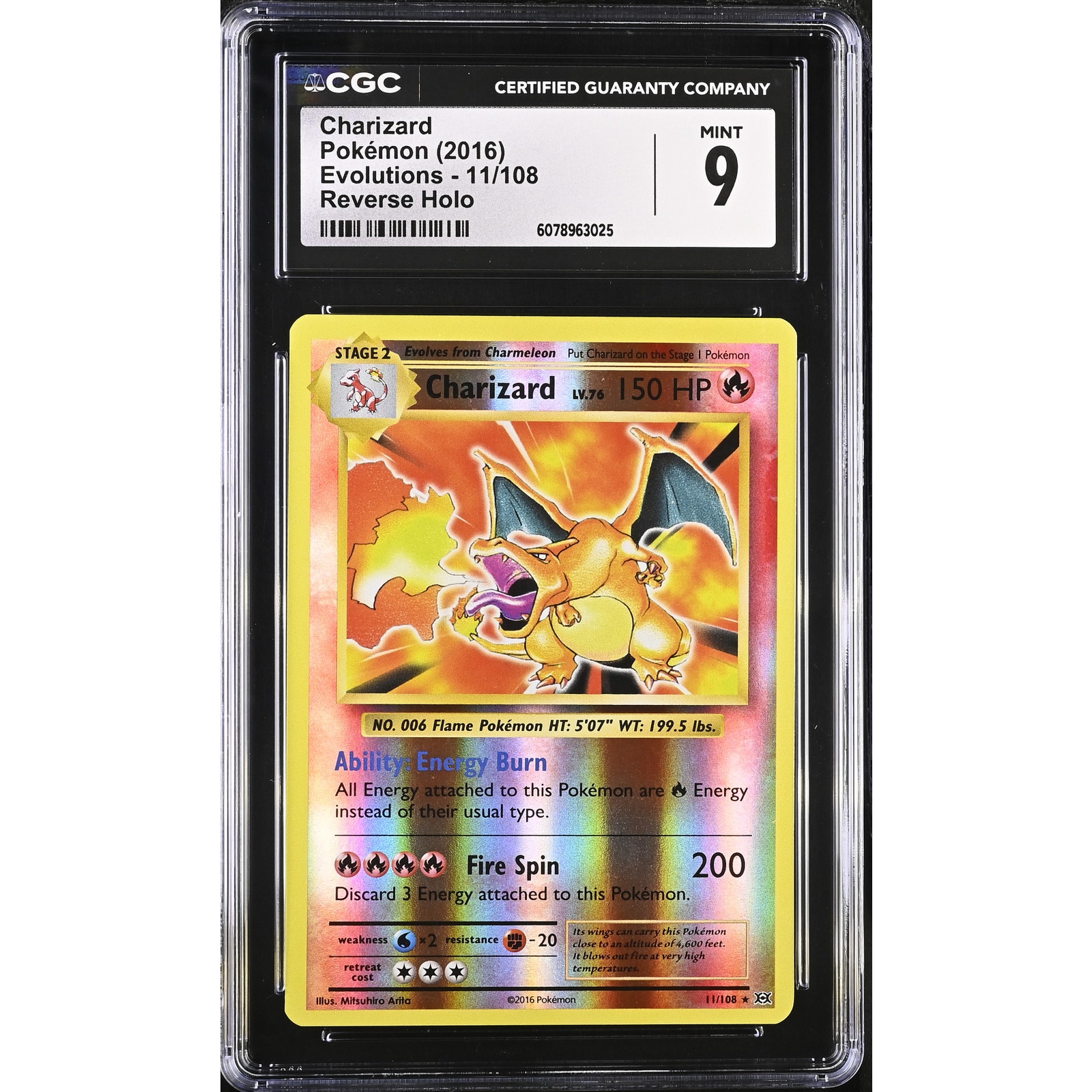 CGC 9 MINT Charizard 11/108 XY Evolutions 2016 Reverse Holo Foil Rare (PSA)