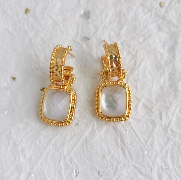 Julie Vos Marbella • Gold Clear Crystal Hoop & Charm Earrings