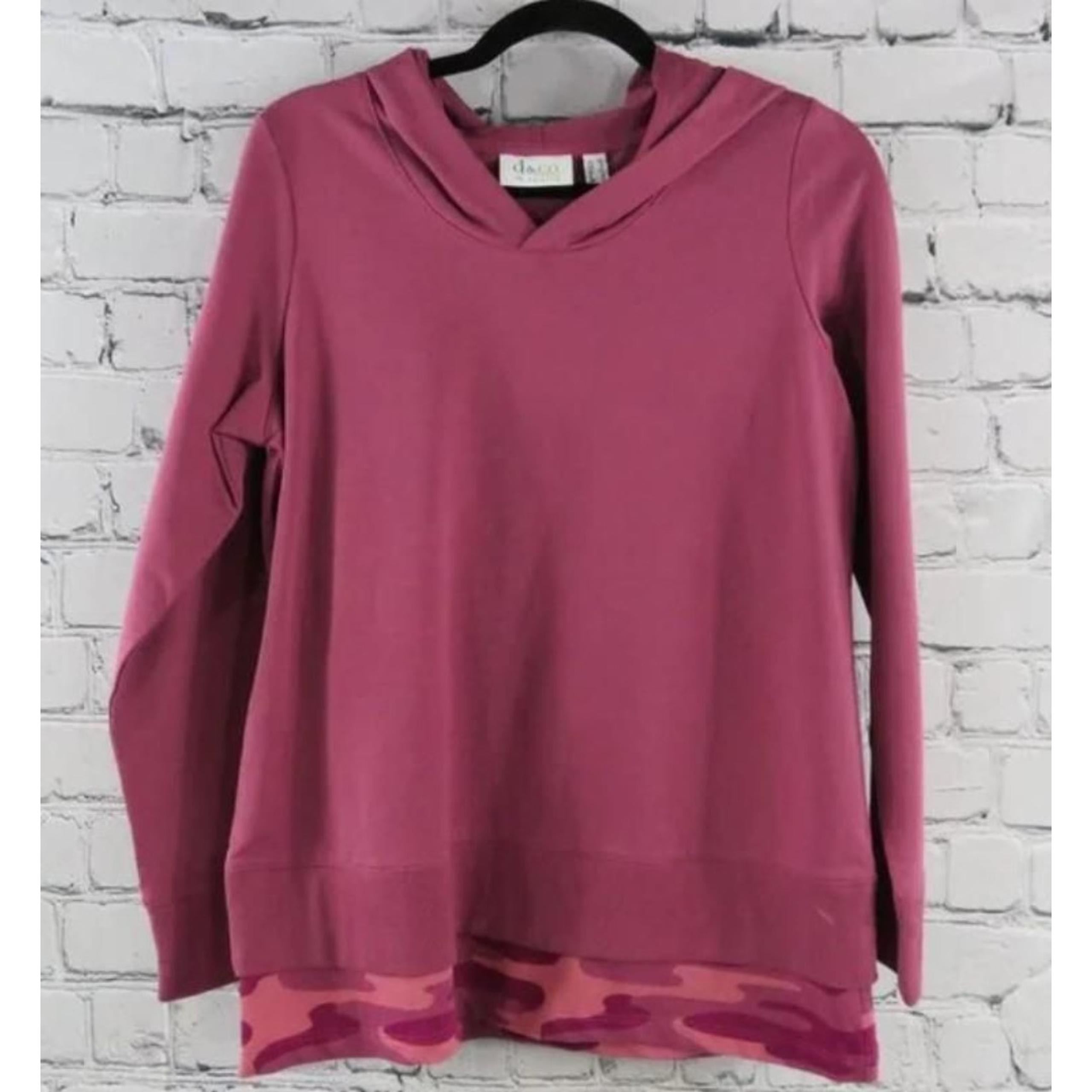 NEW NWOT Mauve Sz XS Oversized Roomy Stretch Layer Look Hooded Shirt D&CO ACTIVE