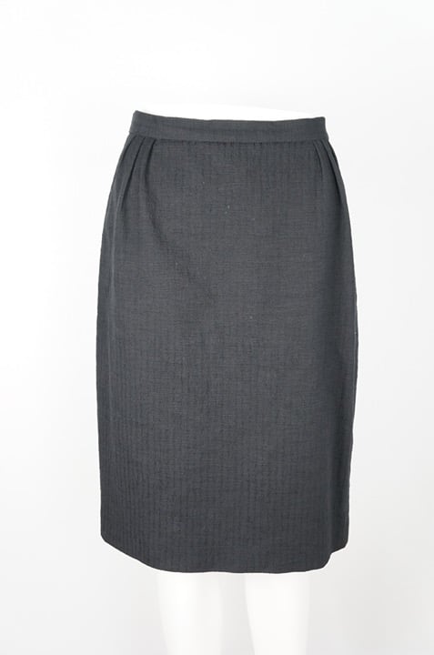 SAINT LAURENT PIN STRIPE WOOL BLEND SHORT PLEATED PENCIL SKIRT SZ 8n