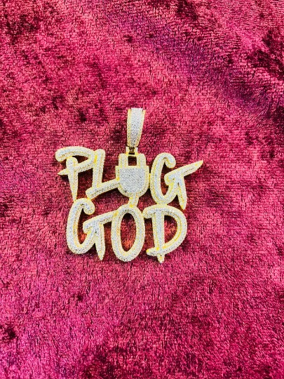 14KT Gold Finish Plug God hip Hop Simulated Diamond Charm Pendant W/Chain