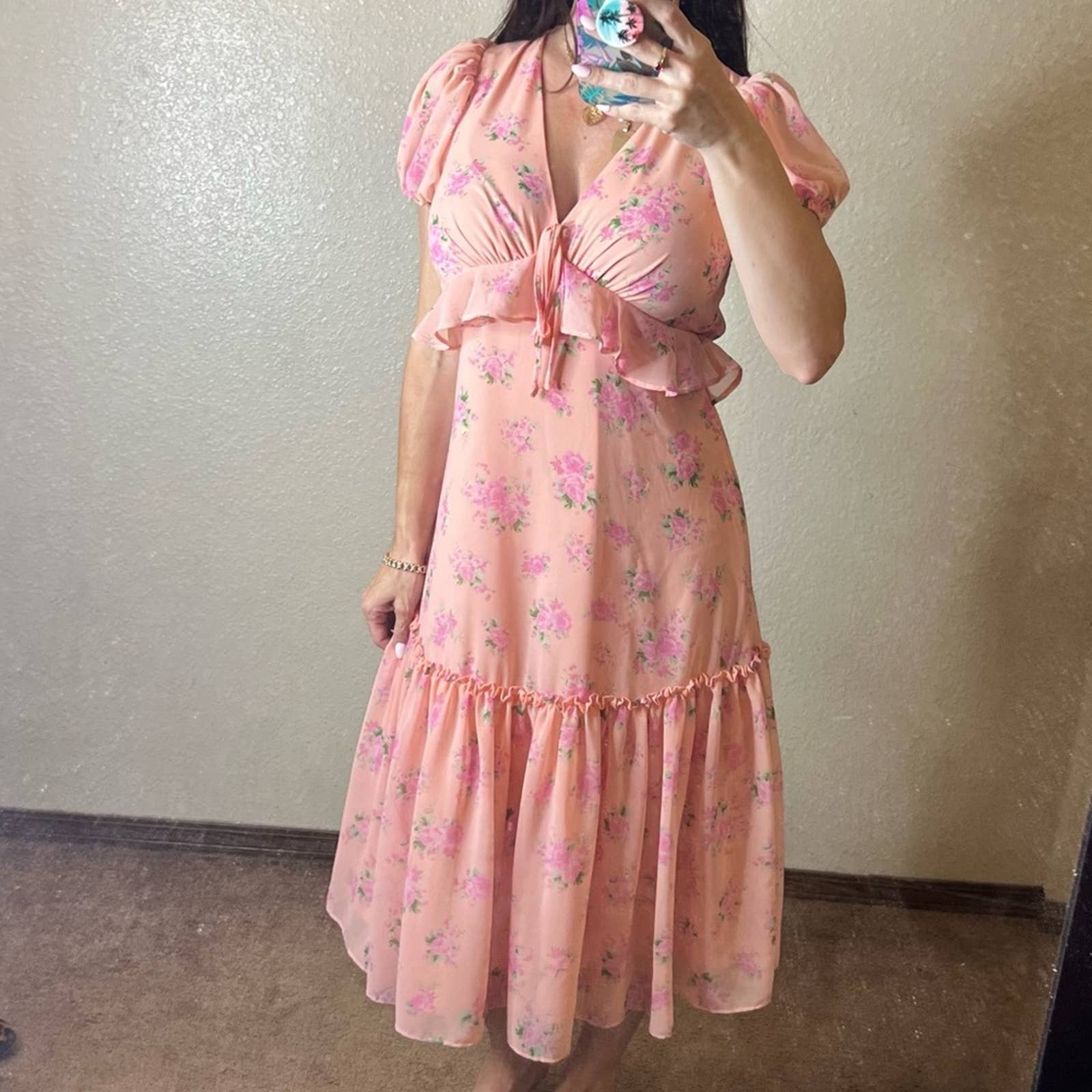 LoveShackFancy for Target floral pink romantic ruffle midi dress 0