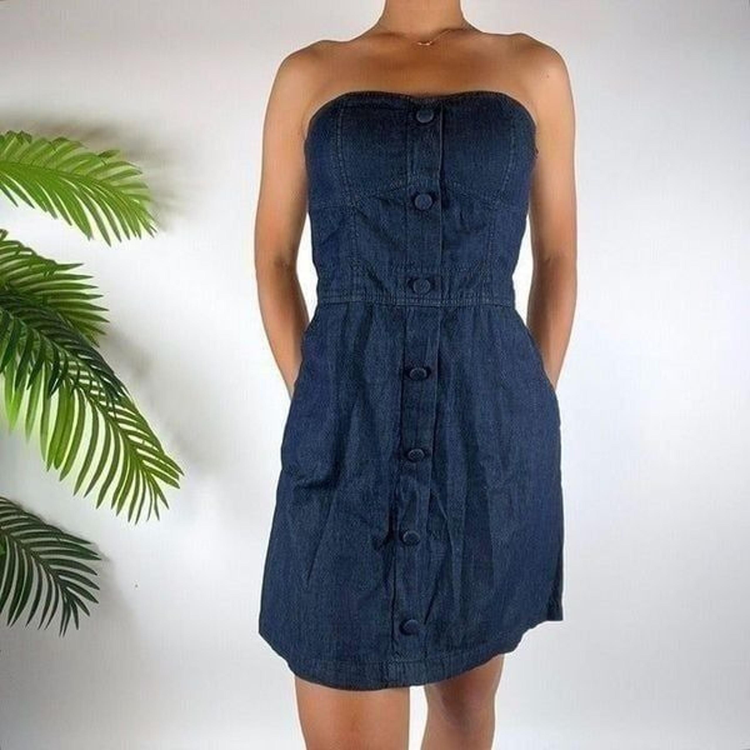 Vintage Y2K Guess Preppy Coquette Bandeau Denim Blue Jean Mini Dress / Size: M