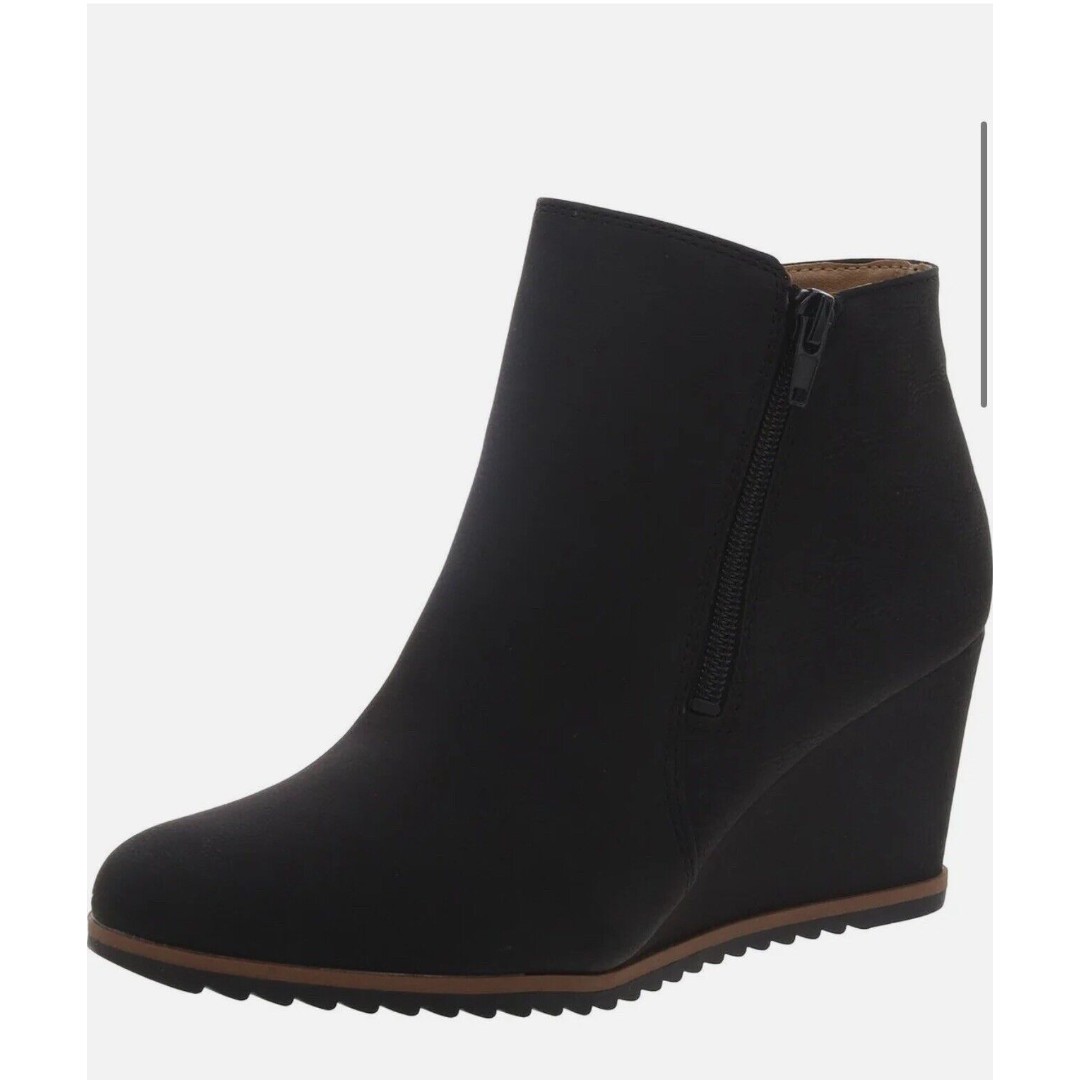 Soul Naturalizer Hudson Womens Sz 10 Black Faux Leather Zip Wedge Ankle Booties
