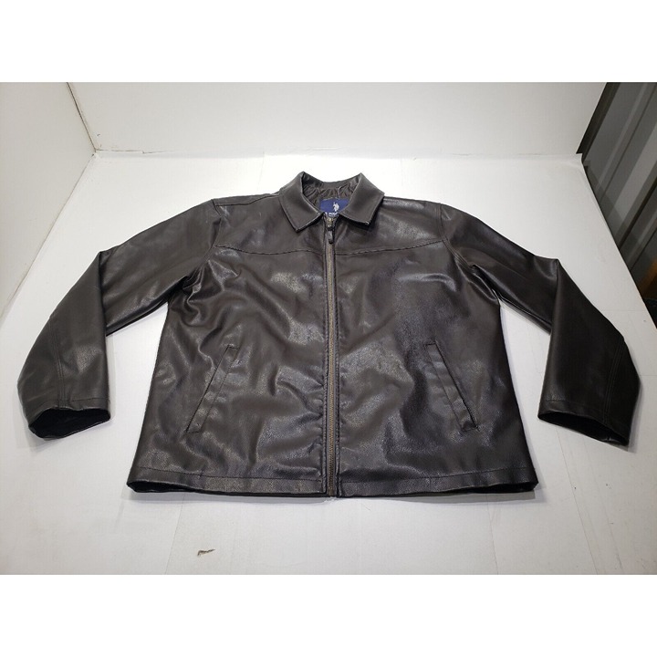 U. S. Polo Assn. Mens Faux Leather Jacket Quilted Lining Pockets Brown Size XL