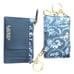 Lauren Ralph Lauren Blue Floral Card Holder Wallet with Gold Key Ring and Chain
