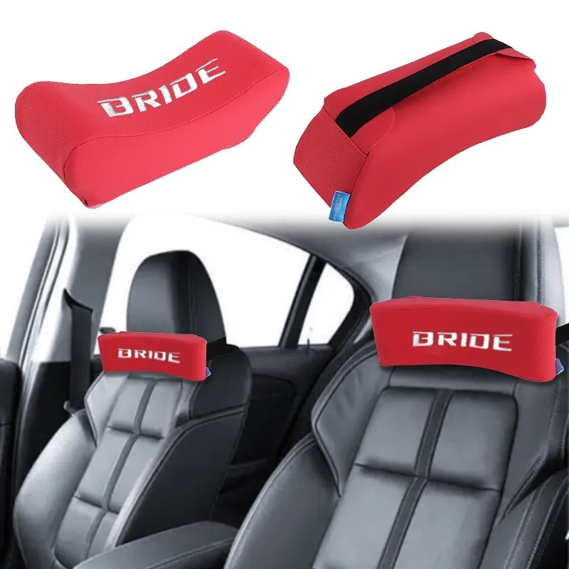 NEW UNIVERSAL 2PCS JDM BRIDE Embroidery Red Car Neck Headrest Pillow Cushion