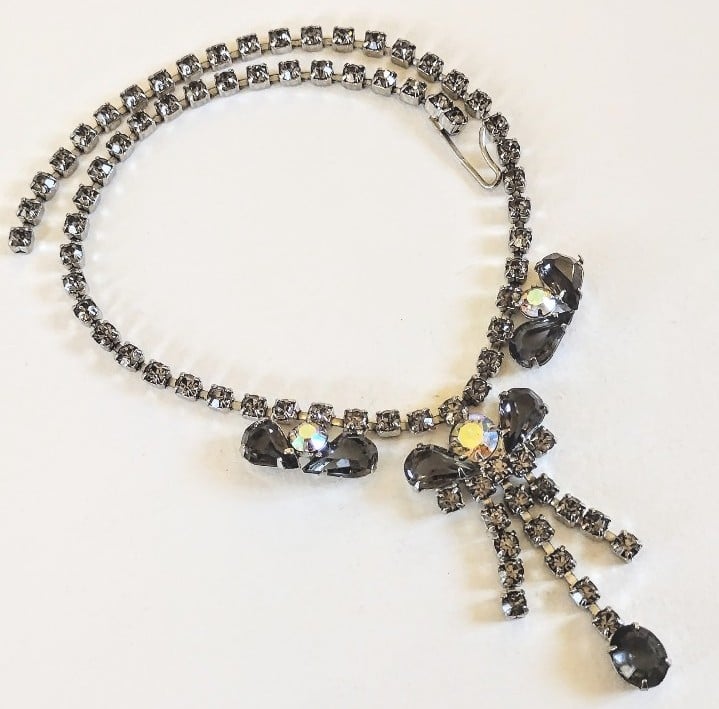 Vintage 50s Smokey Black Diamond AB Rhinestone Juliana D&E Necklace