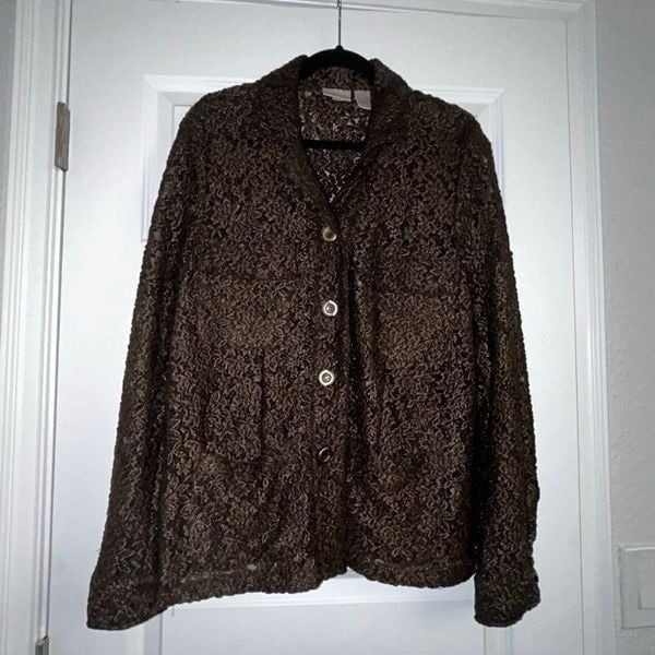 Vintage Chico’s Metallic Shimmer Lace Button Front Jacket Chicos