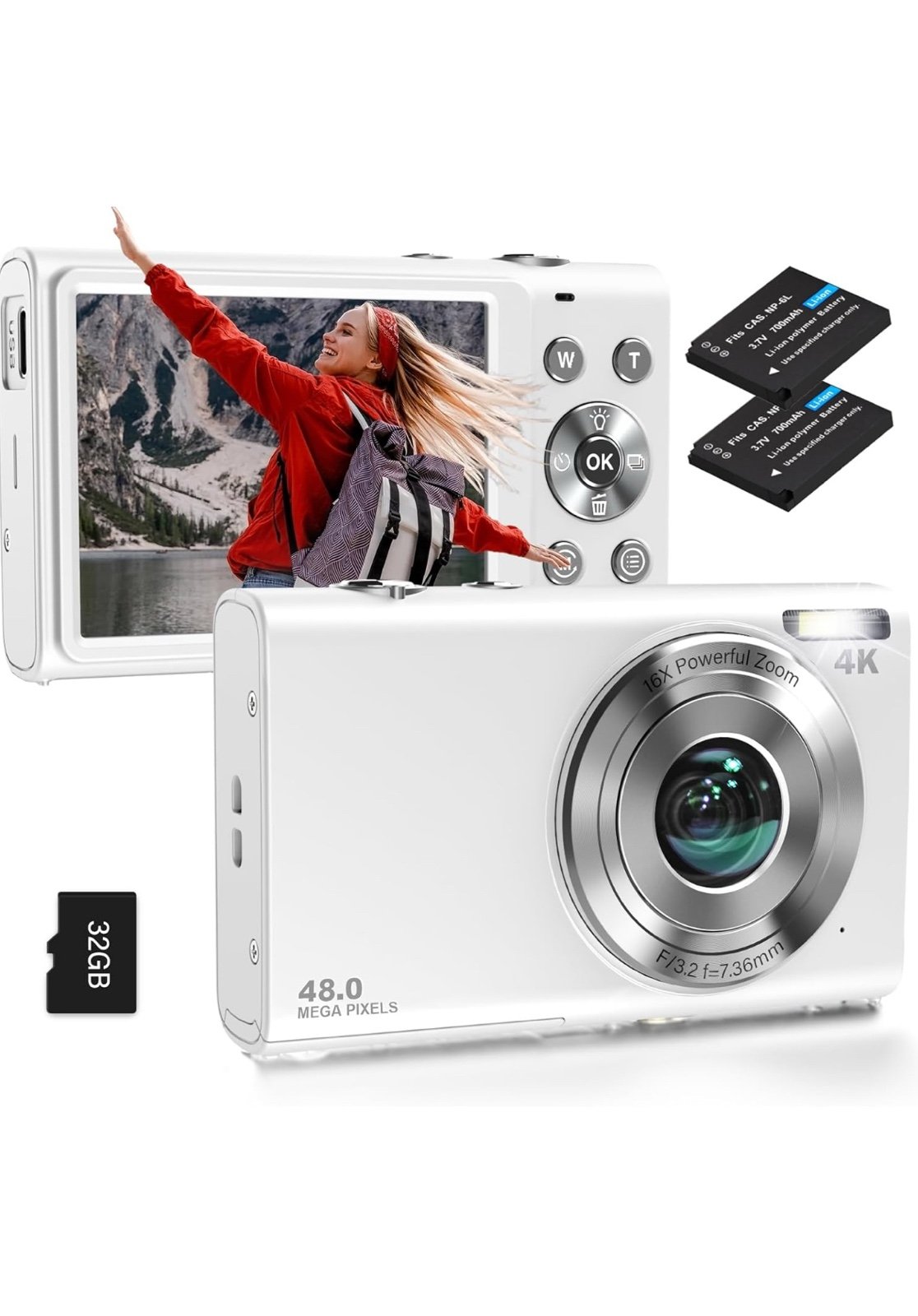 Digital Camera, Autofocus UHD 4K Vlogging Camera with 32GB Card
