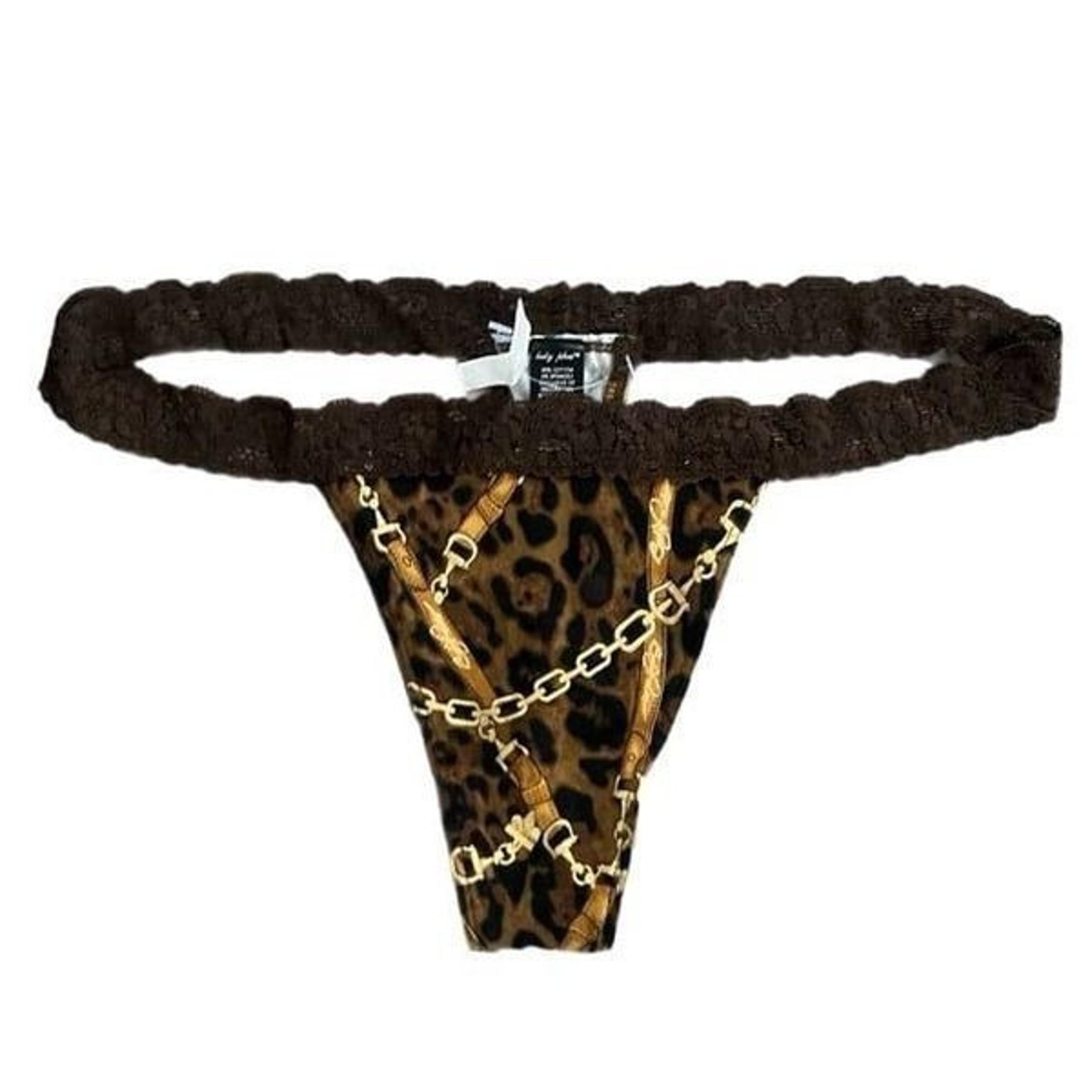 Baby Phat animal print cotton with lace trim thong panty Xlarge