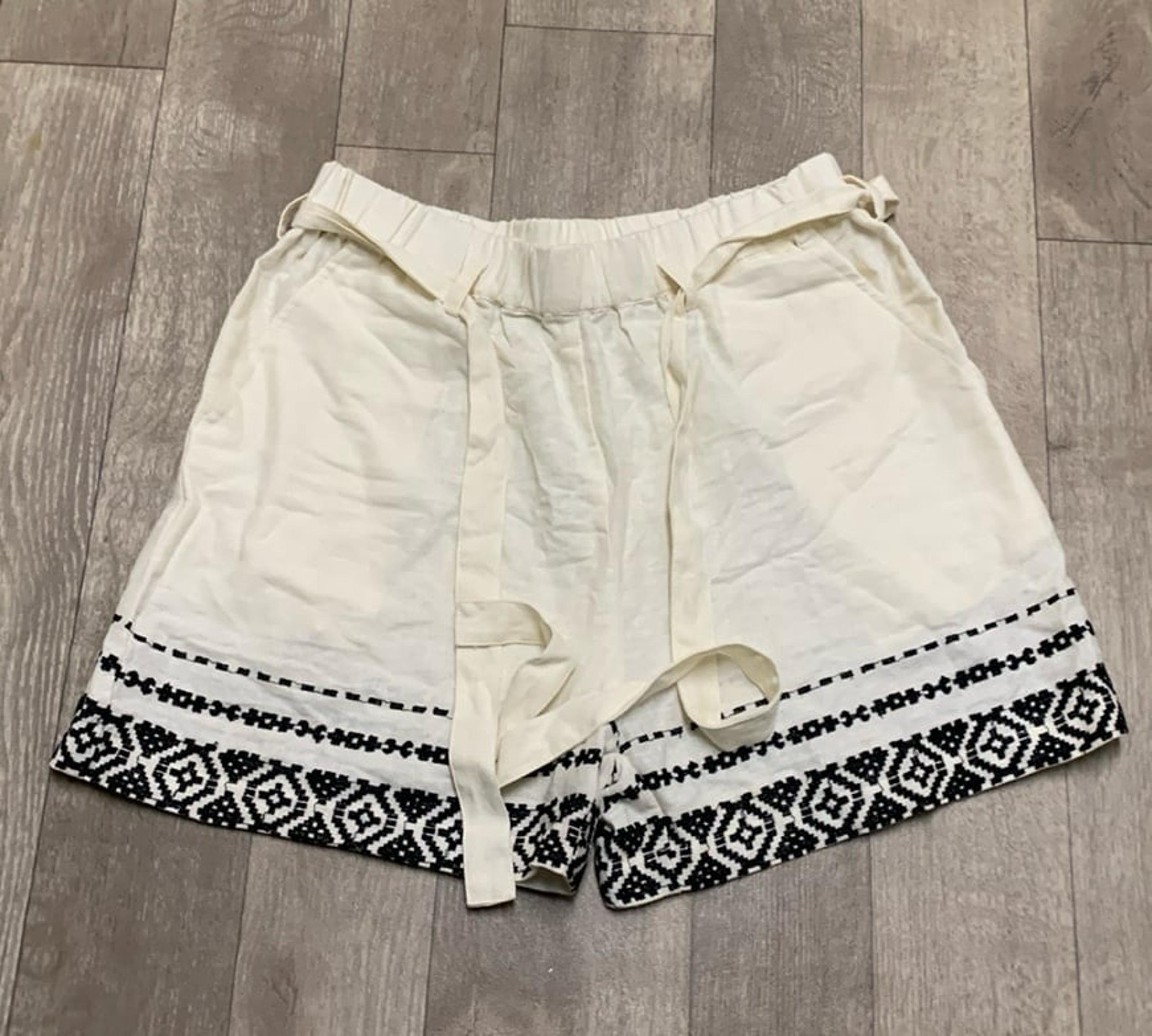 Womens Lucky Brand Linen Blend Belted Aztec Pocket High Waist Shorts