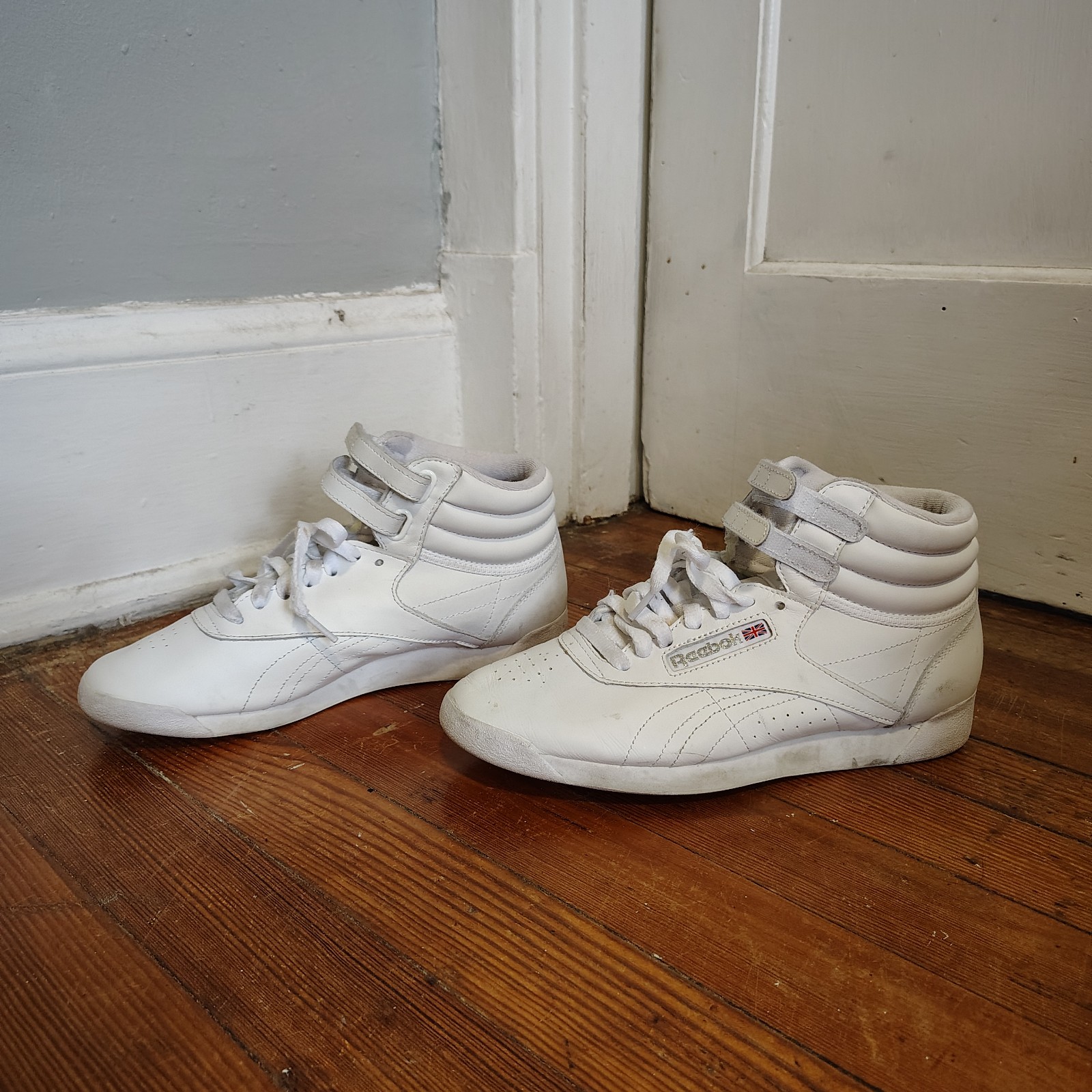 Reebok Classic Freestyle Hi High Top Sneakers Women's 8.5 White Leather 80s Vtg