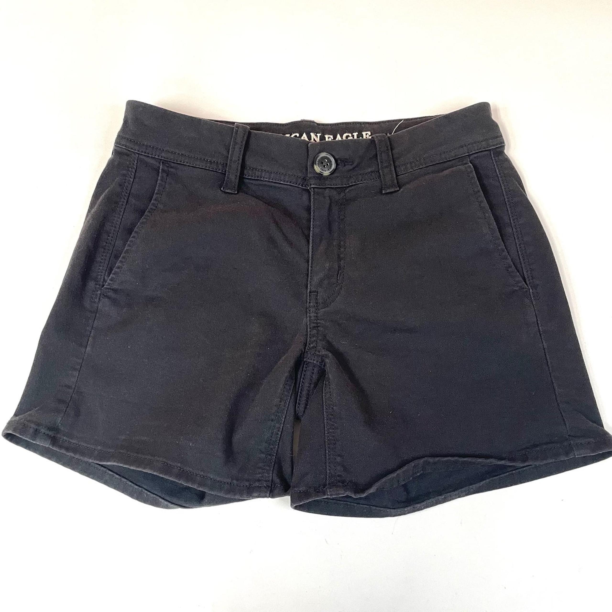 American Eagle Women’s 00 Midi Short Shorts Chino Black Super Stretch X #1399