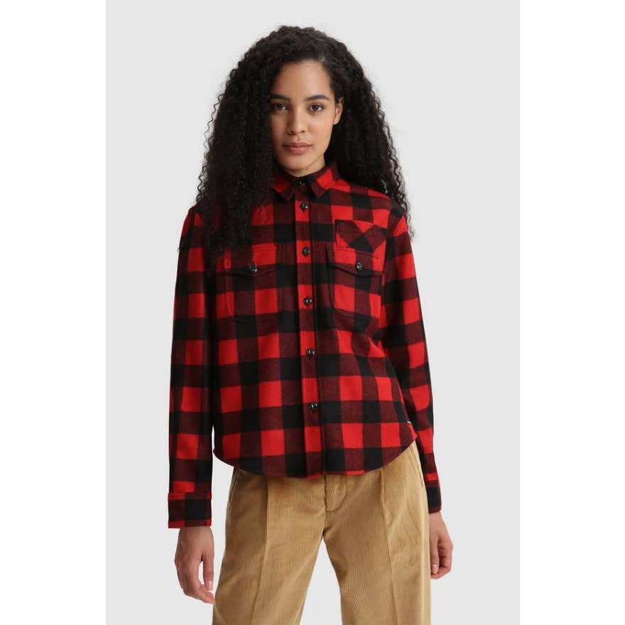Woolrich Vintage Wool Blend Button Up Overshirt in Red Buffalo Plaid, Size XS