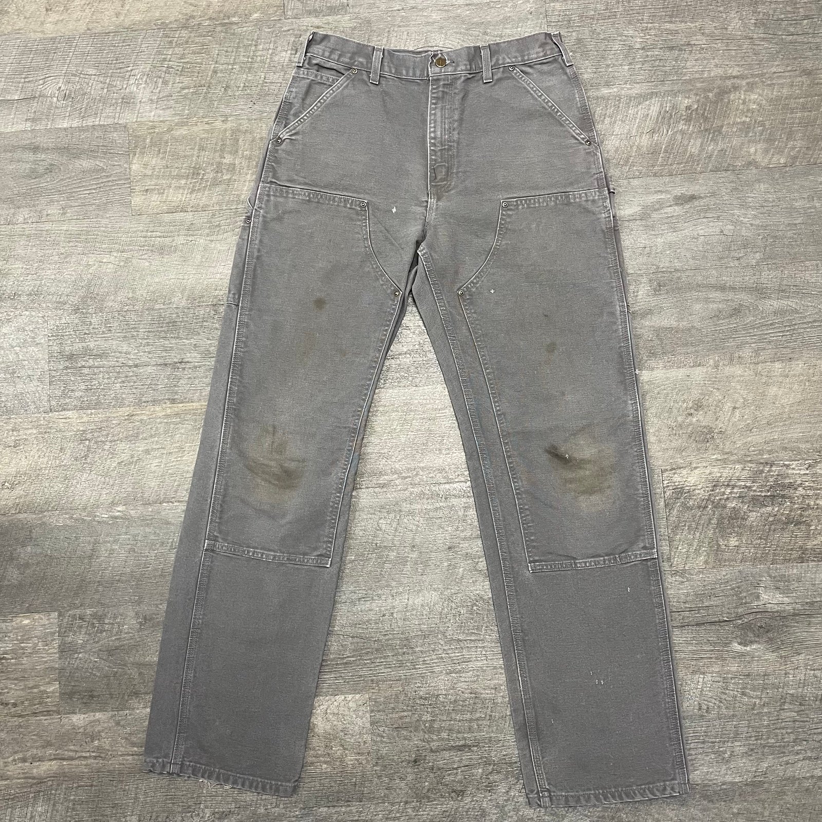 Carhartt B136 GVL Double Knee Dungaree Fit Carpenter Pants 33x36 Gray Distress