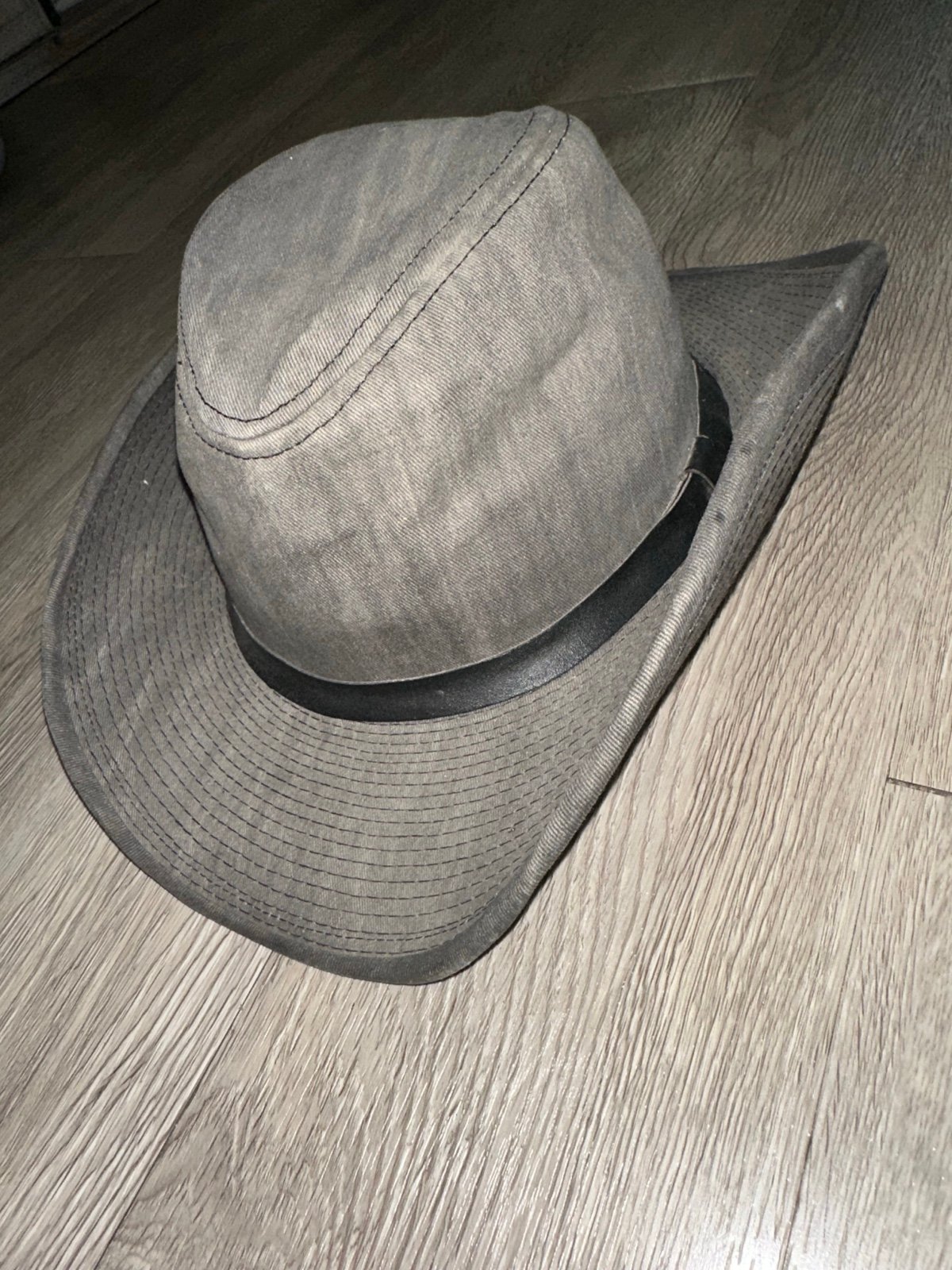 Vintage Beaver Hat Western Cowboy Hat Curved Fedora Gray Denim Sz M