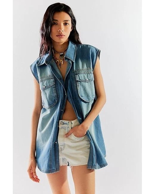 We The Free by Free People Wild Dreams Denim Western Cowboy Vest sz XS