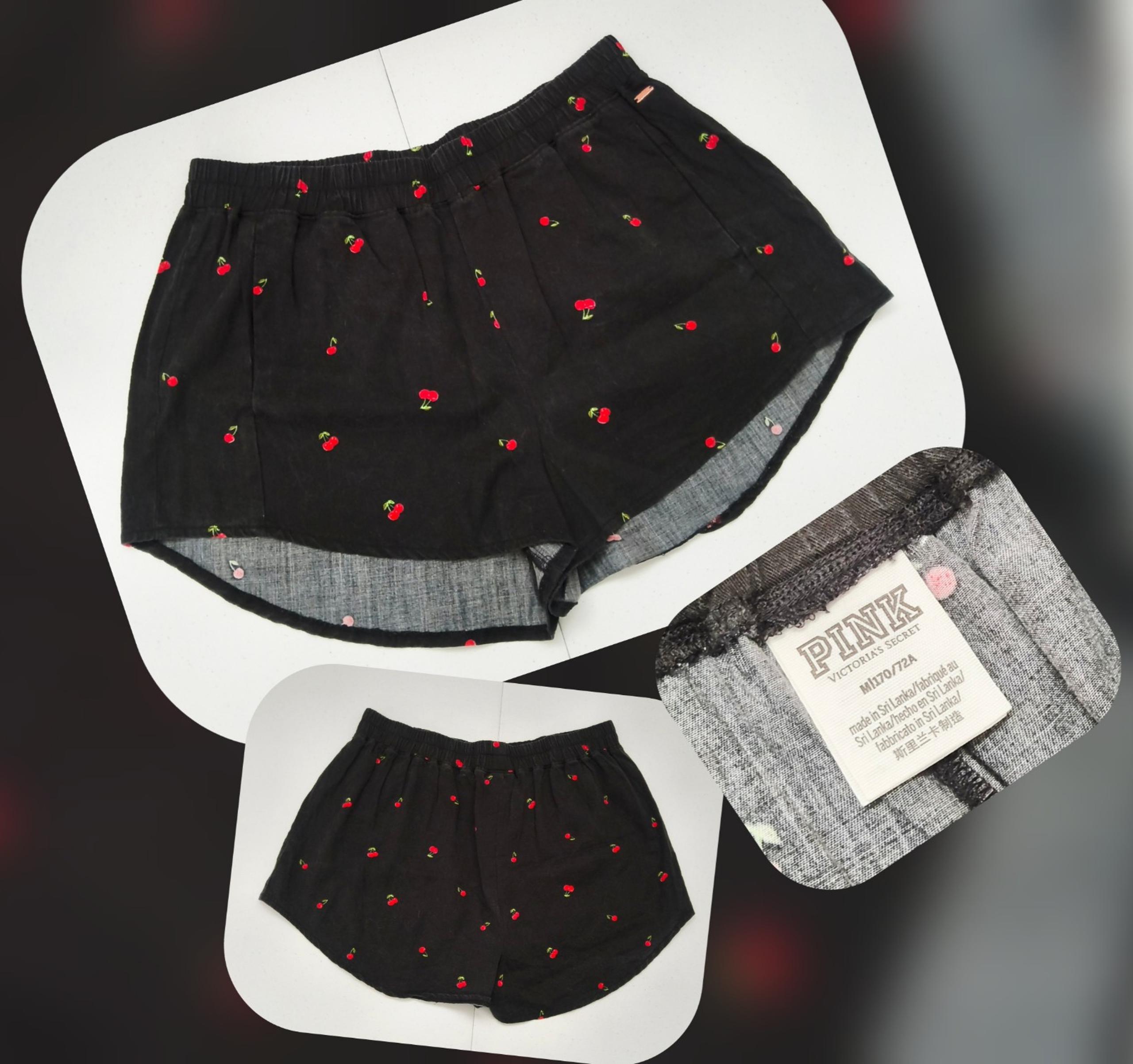 Pink by Victoria's Secret black w/cherries pull-on shorts size Med