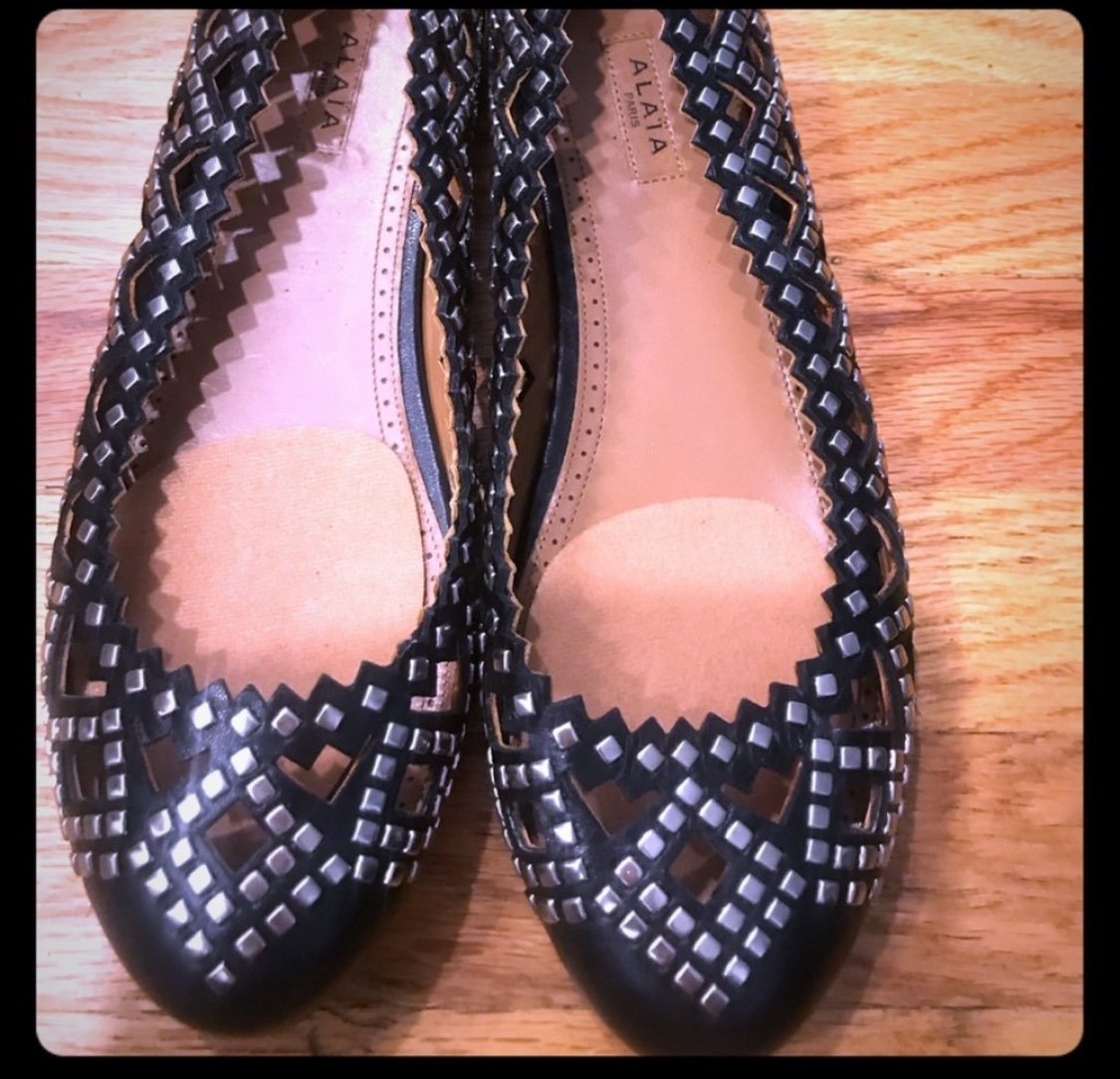 Alaïa black silver studded flats