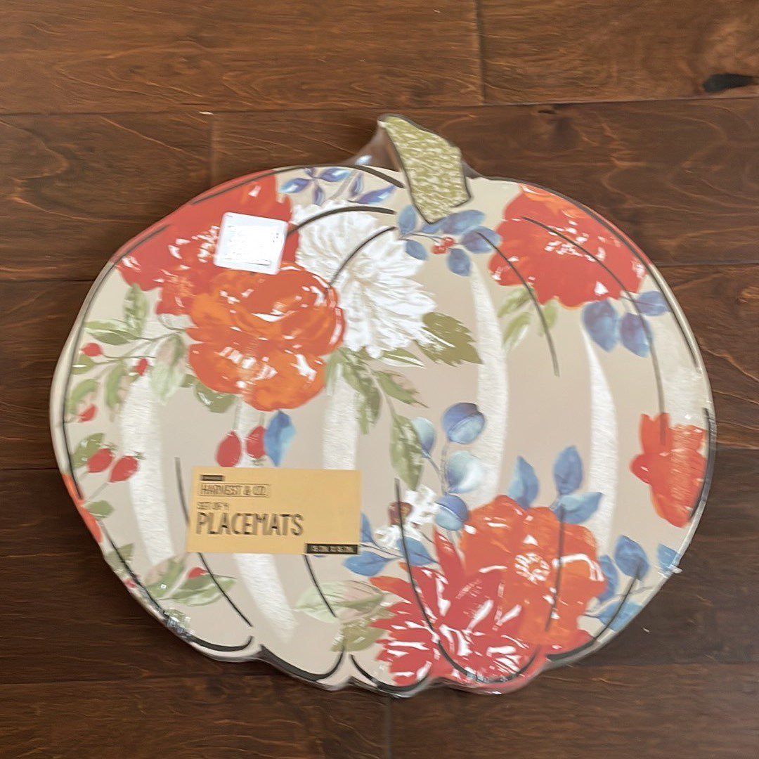 set Of 4 Placemats New Cork Fall Floral pumpkin shape