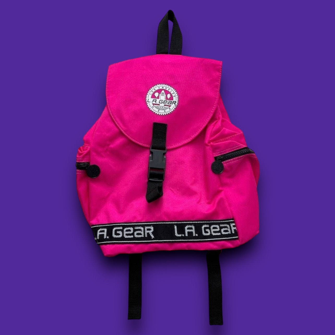 LA Gear Backpack Vintage 90s Small Bag Hot Pink Neon Purse L.A. Gear Black White