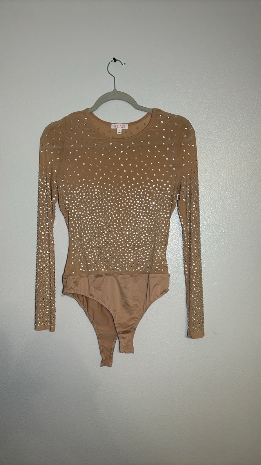 Women’s agaci beige with rhinestone blouse SIZE large brand new