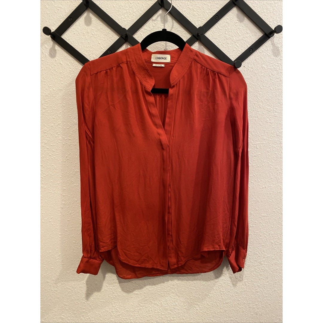 L’agence Silk Placket Button Up Blouse Rust Red Size XS