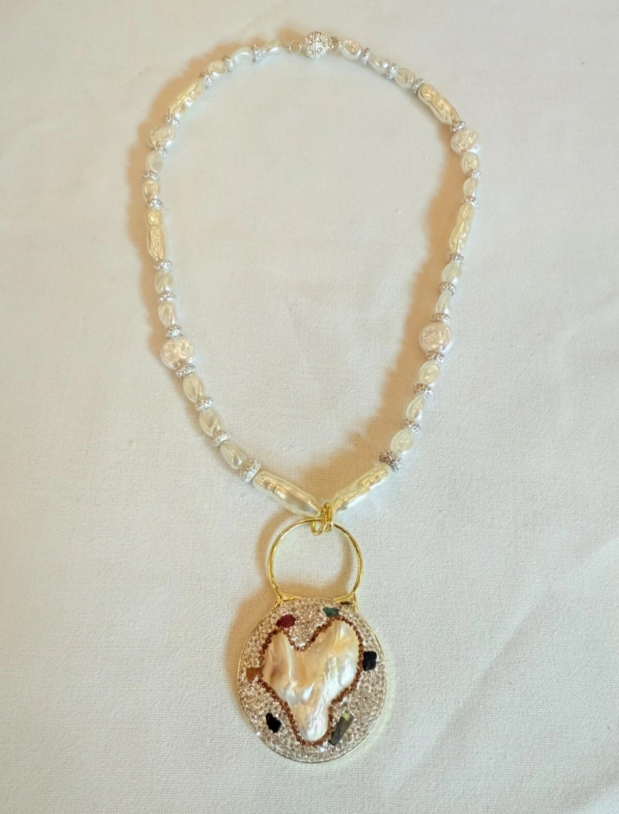 Hand Made Custom Necklace, Blister Pearl Pendant, Magnetic Clasp, 20 inch