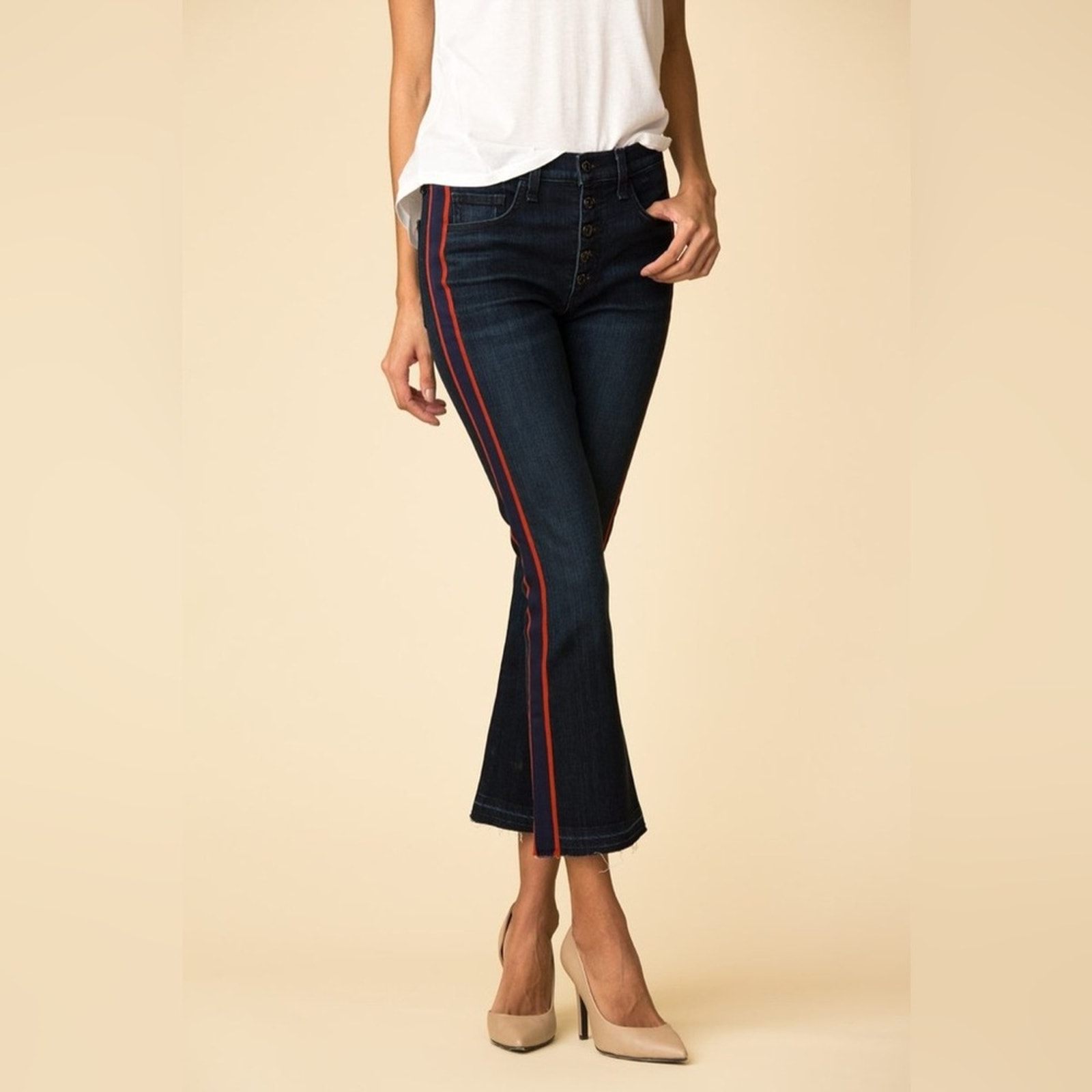 NWT Veronica Beard Carolyn Baby Boot Jean With Navy And RedTuxedo Stripes Sz 24