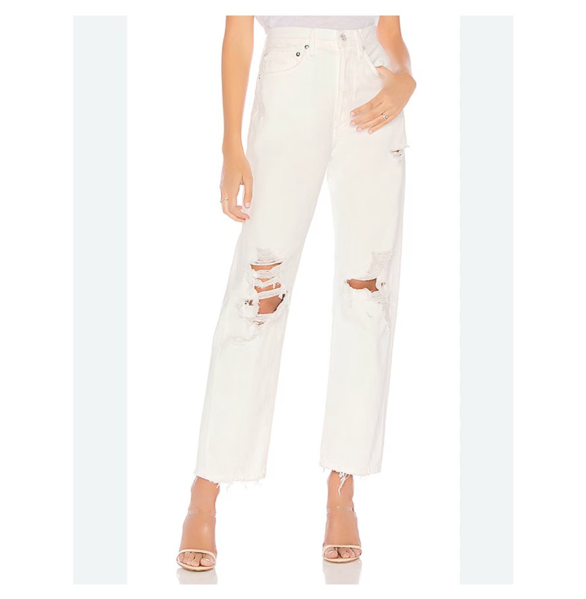 AGOLDE 90s Fit Distressed Jeans in White Out Size 24 Button Fly Closure EUC