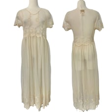 April Cornell Maxi Dress Embroidered Floral Sheer Mesh Fabric Vintage | XS