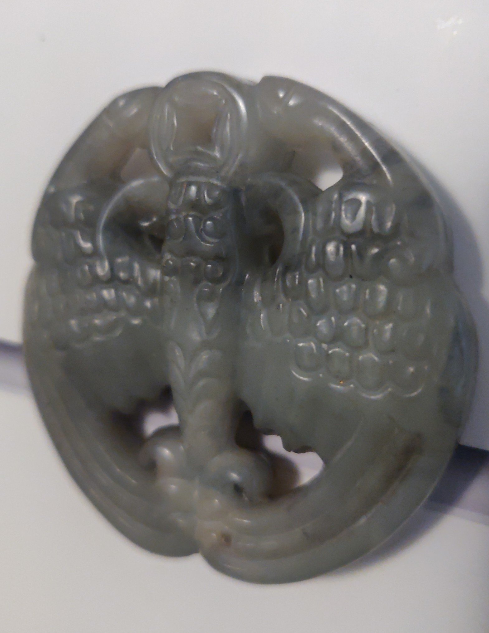 Translucent Chinese mineral gemstone pendant statue winged fish bite a coin luck