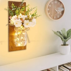(Set of 2) NEW Rustic Wall Sconces Mason Jar Fairy Floral Flower Lights Lamps