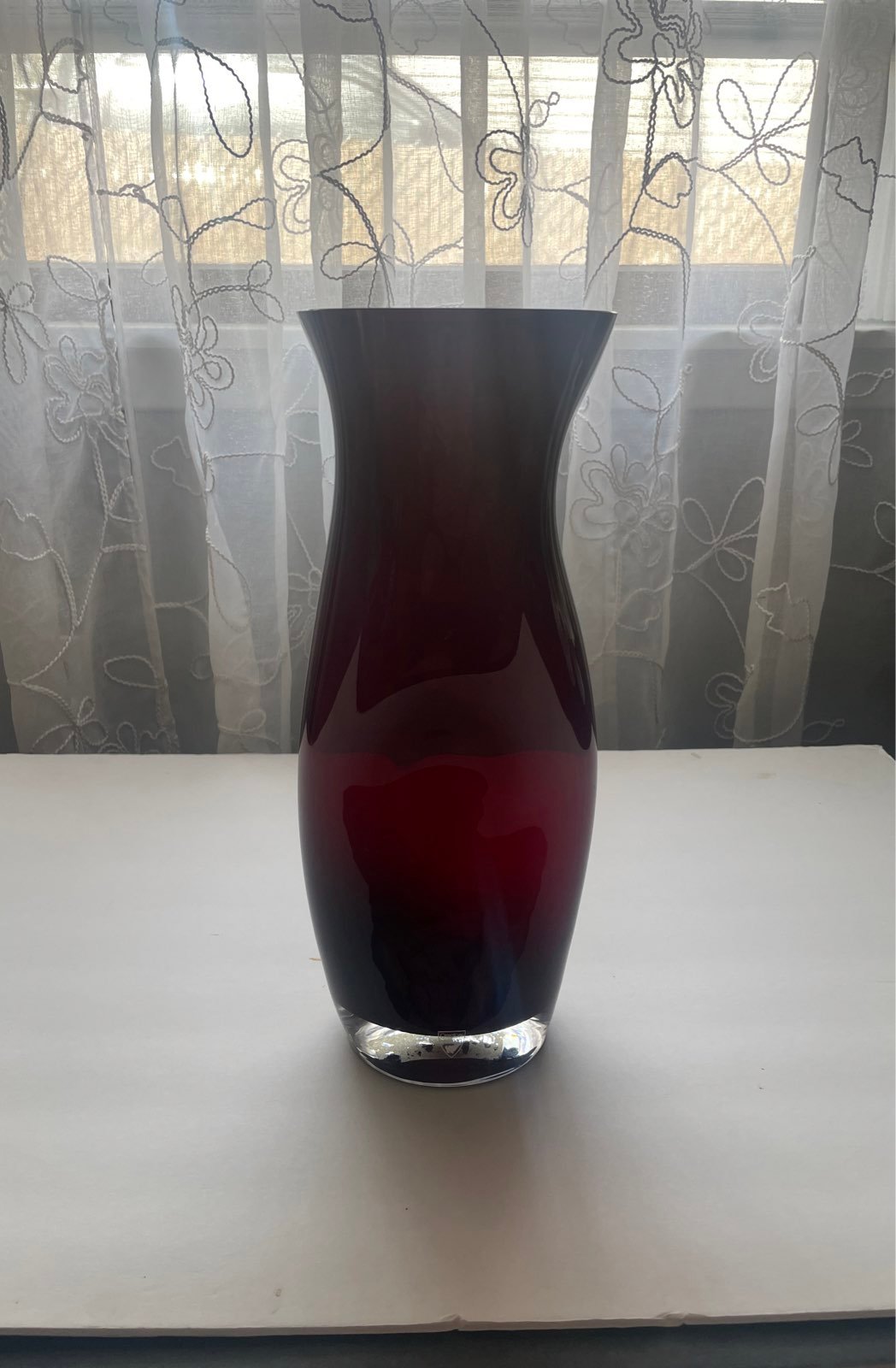 Vintage Orrefors Large Dark Red Squeeze Vase 13.25