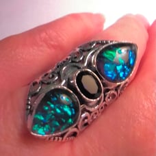 Triplet Fire Opal Blue Sapphire 925 Sterling Silver Ring