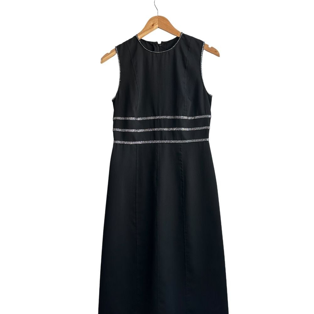 Luisa Beccaria Midi Dress Size 8 Black Career Classic Cocktail Elegant Sheath