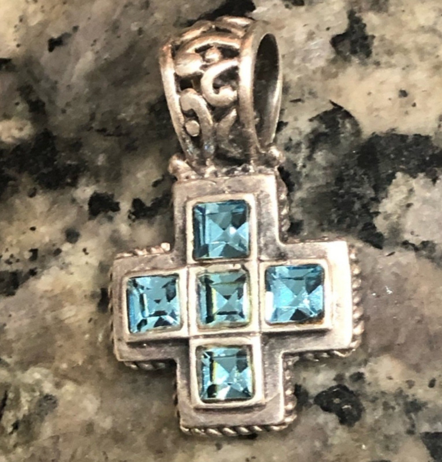Barse Sterling Silver Genuine Swiss Blue Topaz Cross Pendant