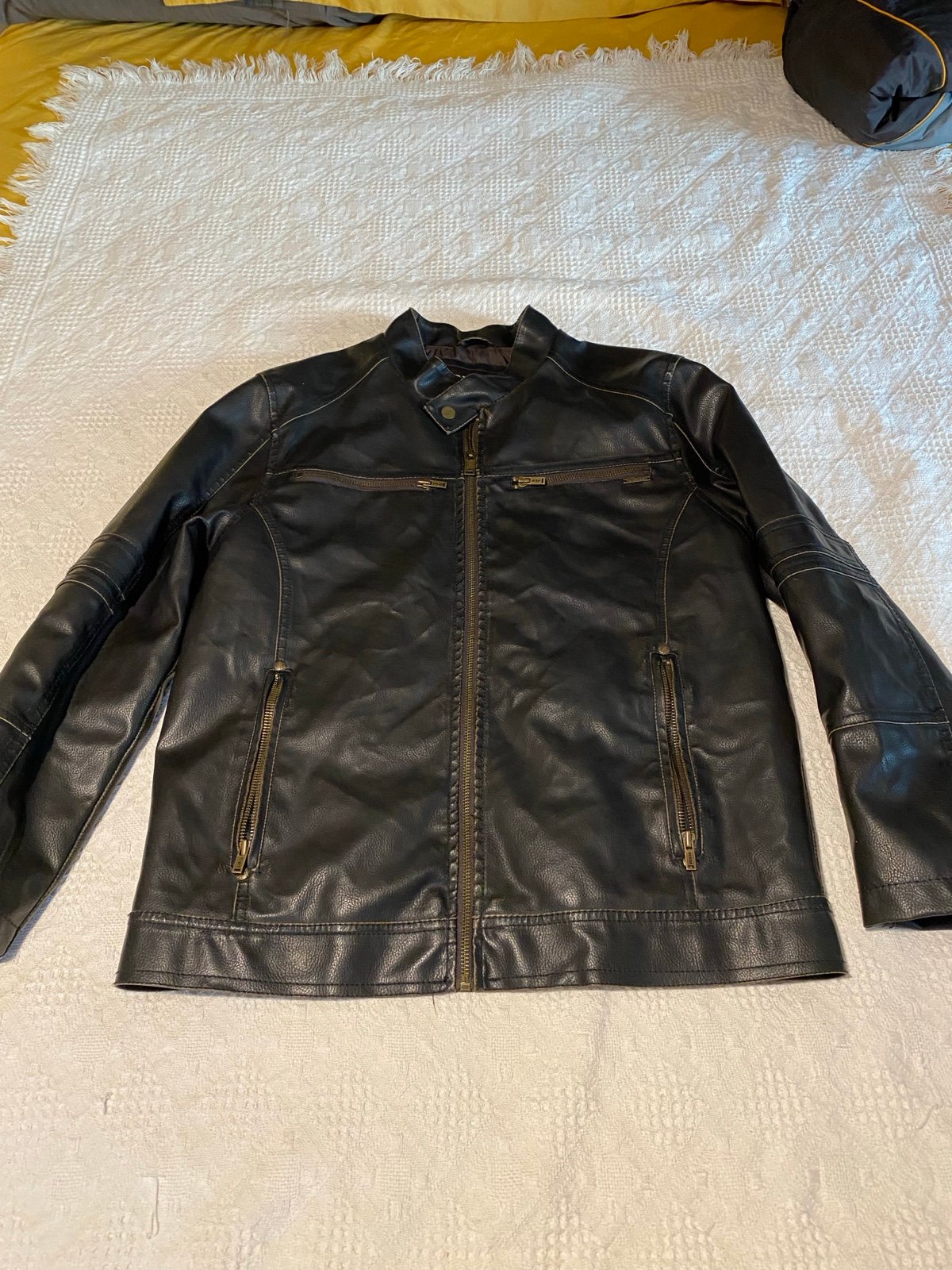 Guess Motorcycle Jacket, Faux Leather, Men’s Small