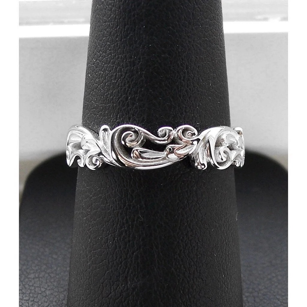 Size 3, STERLING SILVER Open Work Scrolls Swirls Band Ring