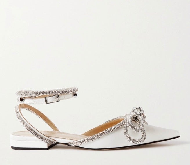 MACH & MACH Double Bow crystal-embellished satin point-toe flats