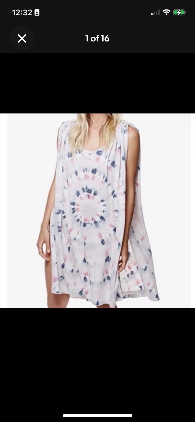 We The Free Kaleidoscope Beige Tie Dye Slouchy Oversized Tunic Dress Size Medium