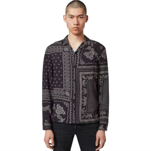 All Saints Cherito Long Sleeve Shirt Button Up Black Men's Medium