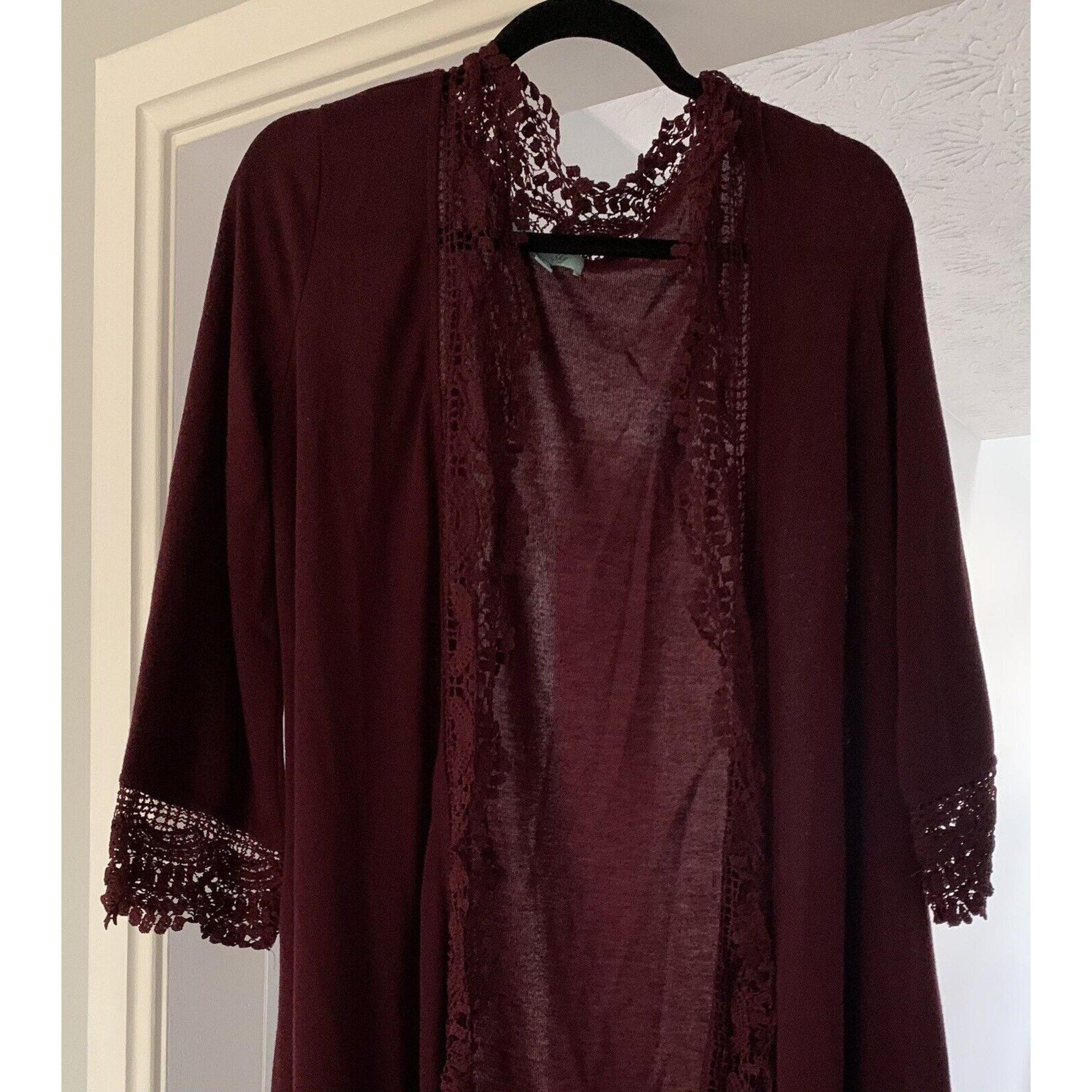 She & Sky Oversized Burgundy Cardigan Sweater Lace Open Front Loose Size Medium