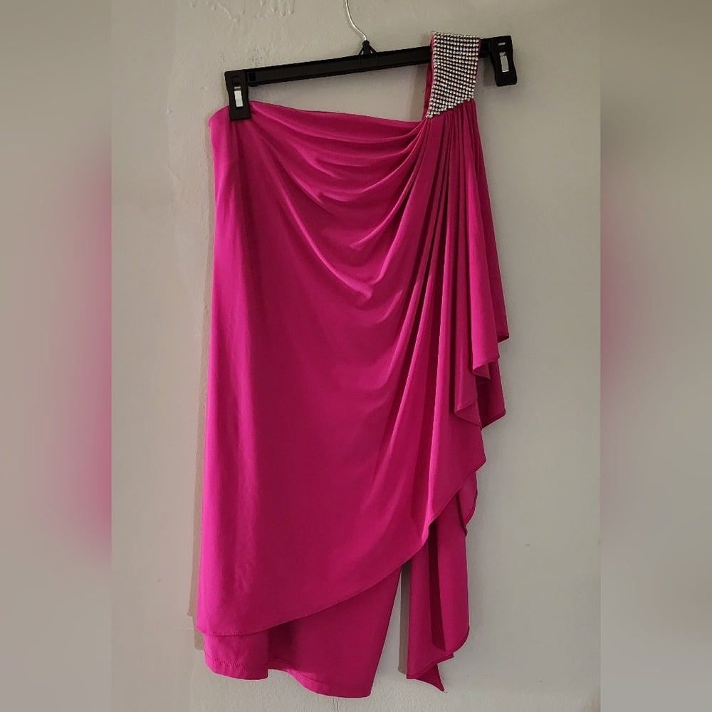 Cache One Shoulder Rhinestone Pink Dress Size 2