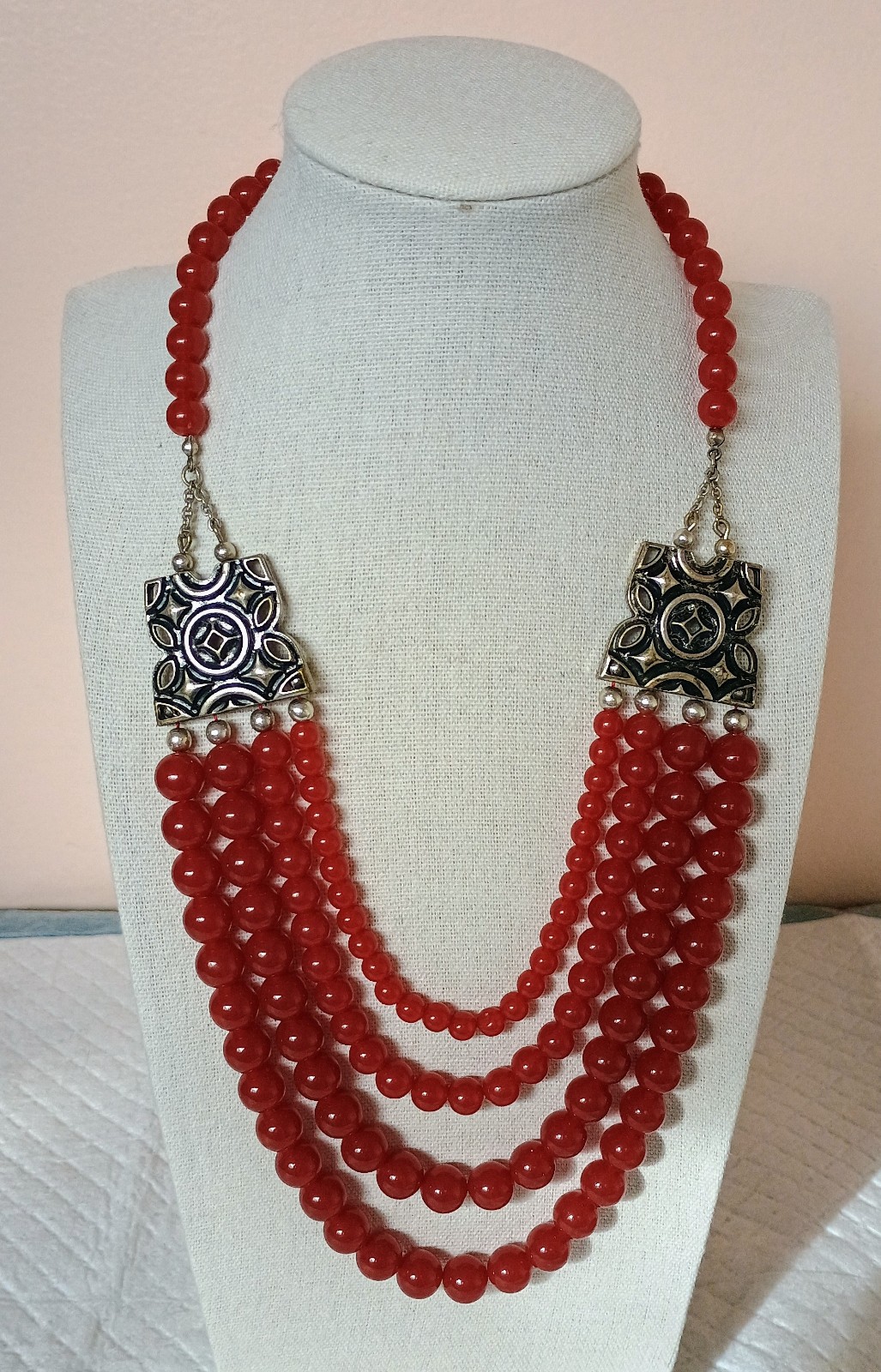 Vintage NRT Red Beaded Necklace