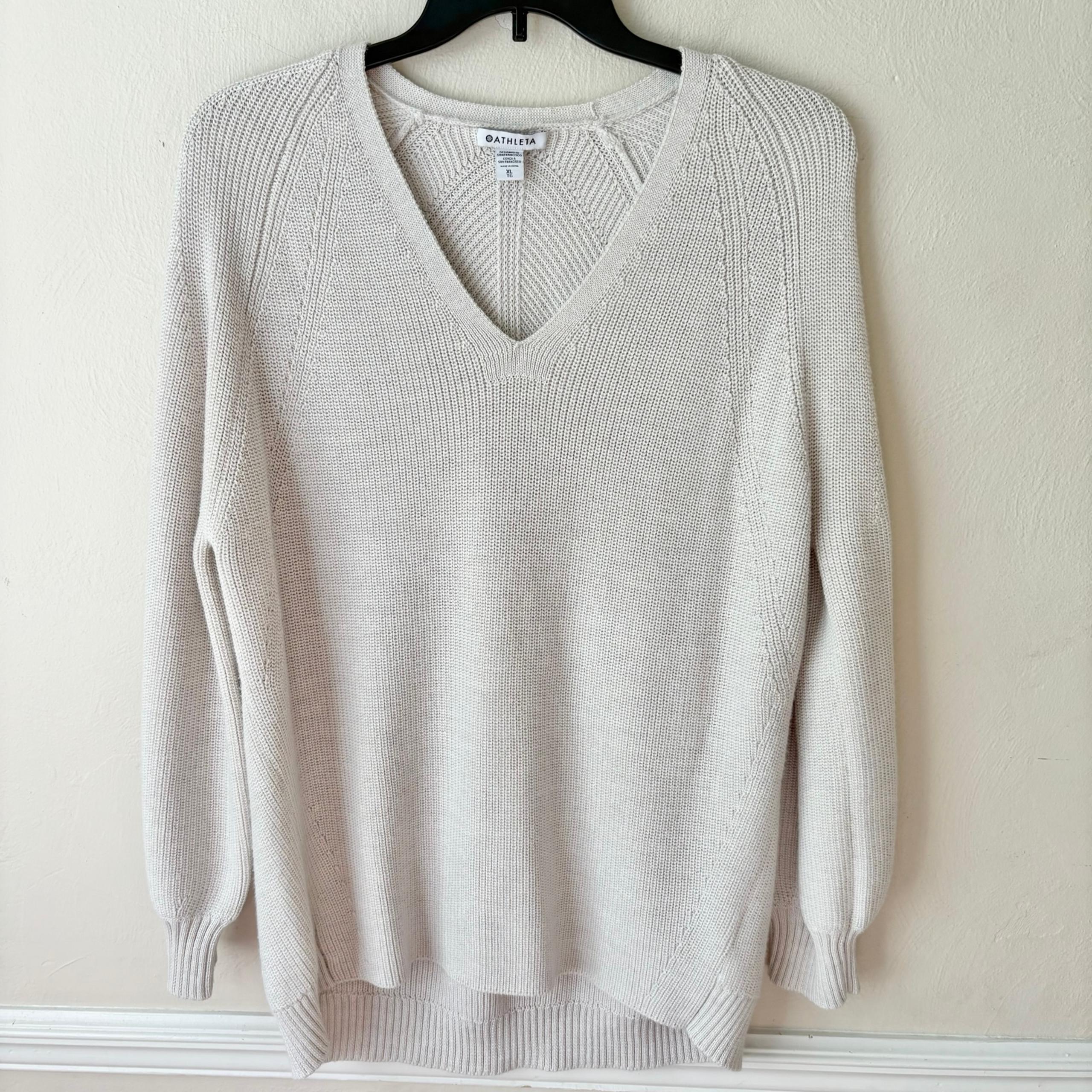 Athleta Cream Merino Wool Blend V Neck Sweater