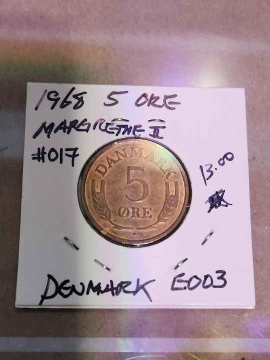 1968 5 ORE, Great Britian coin, Margrethe II, (Denmark), Uncirculated, #017