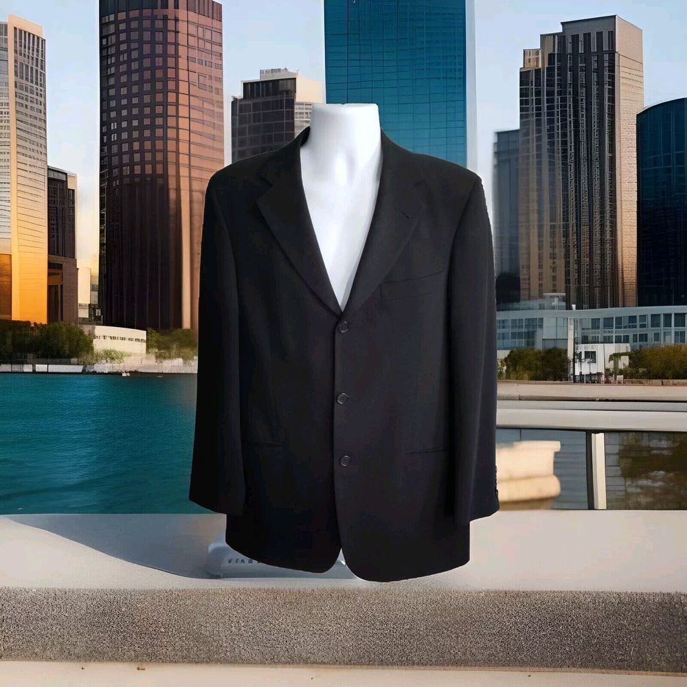 Hugo Boss Mens Black Blazer Sport Coat 3 Button Jacket Size 38R Virgin Wool 1061