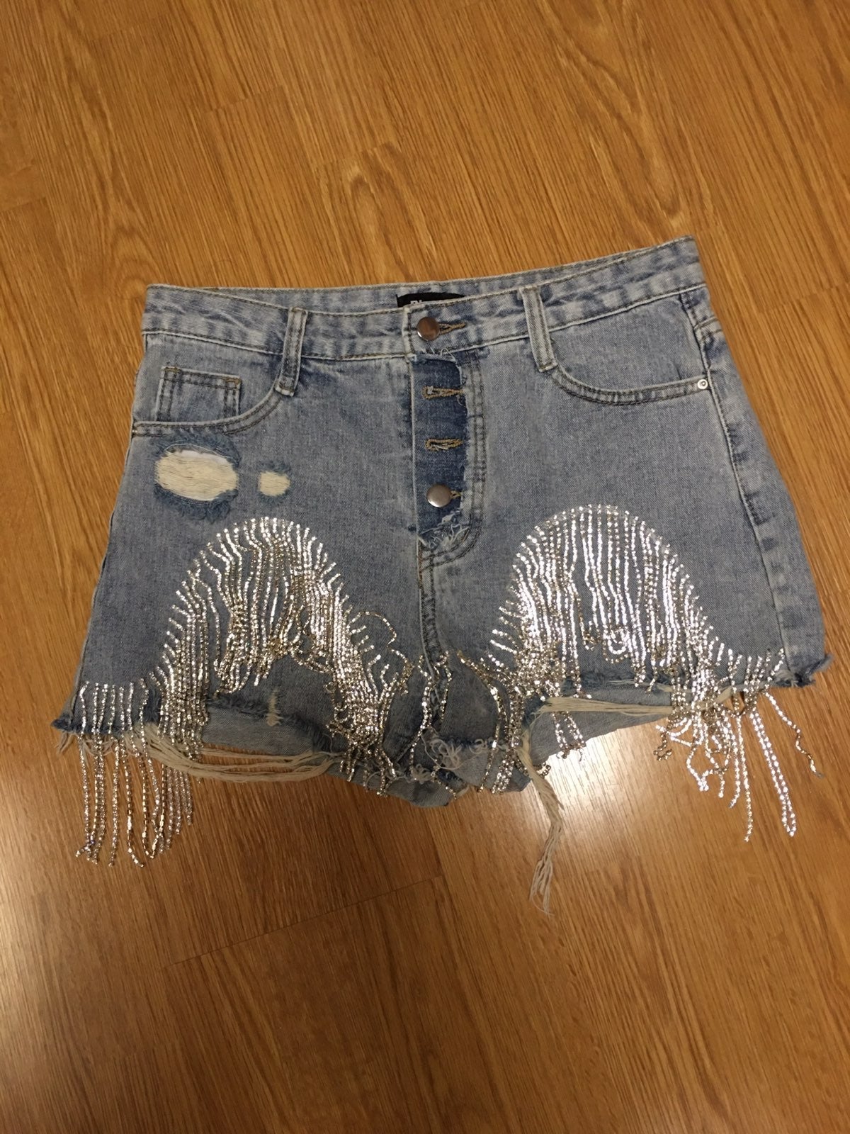 Blue B Rhinestone Bling Fringe Denim Sho